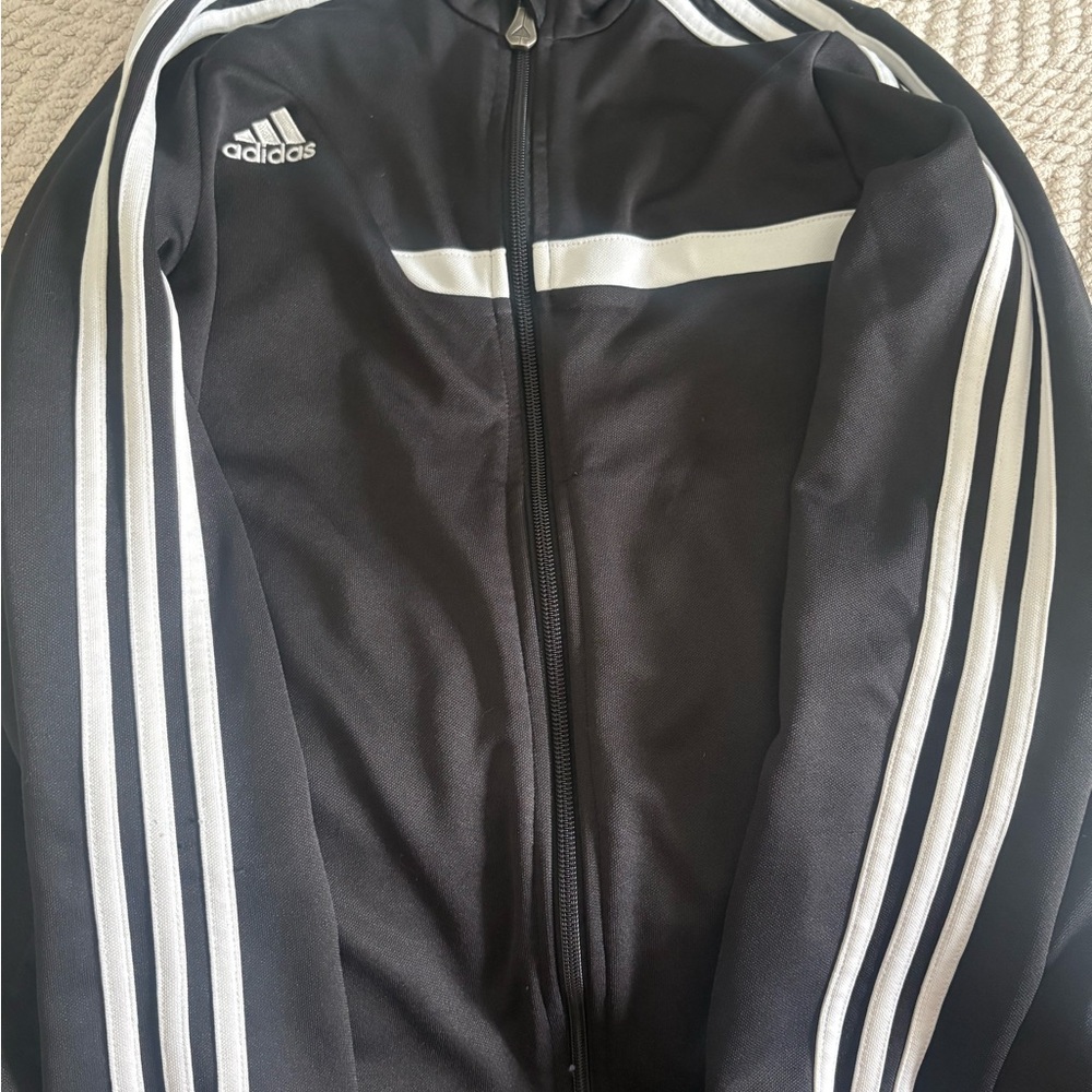 adidas Black Windbreaker Jacket with White Stripes boys size medium